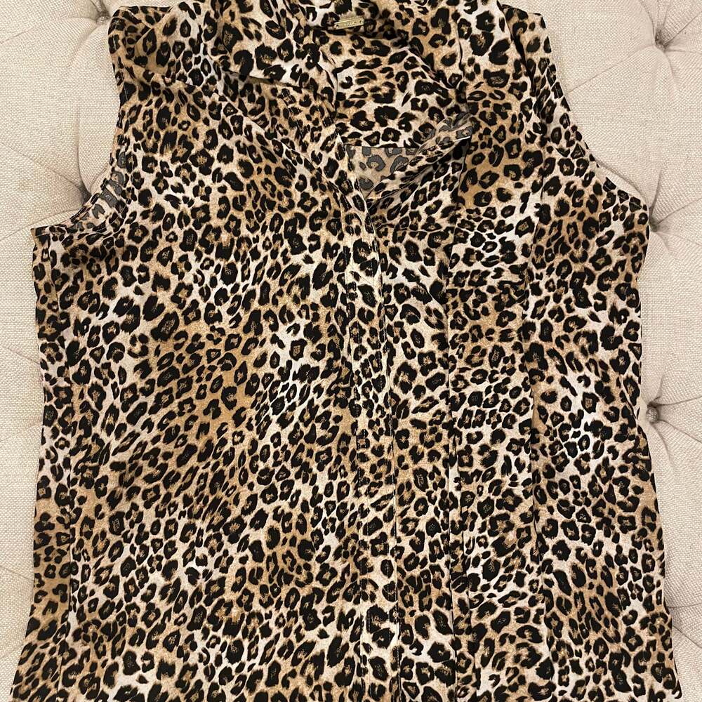 Tahari Leopard Animal Print Draped Sleeveless Top M Baddie Wild side Print Y2K
